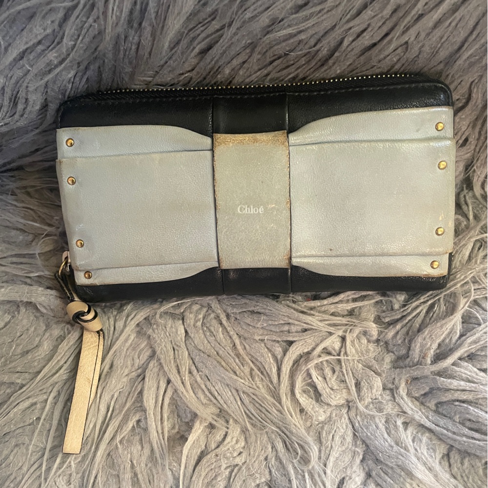Chloé June Bow Leather Full Zip Clutch Wallet